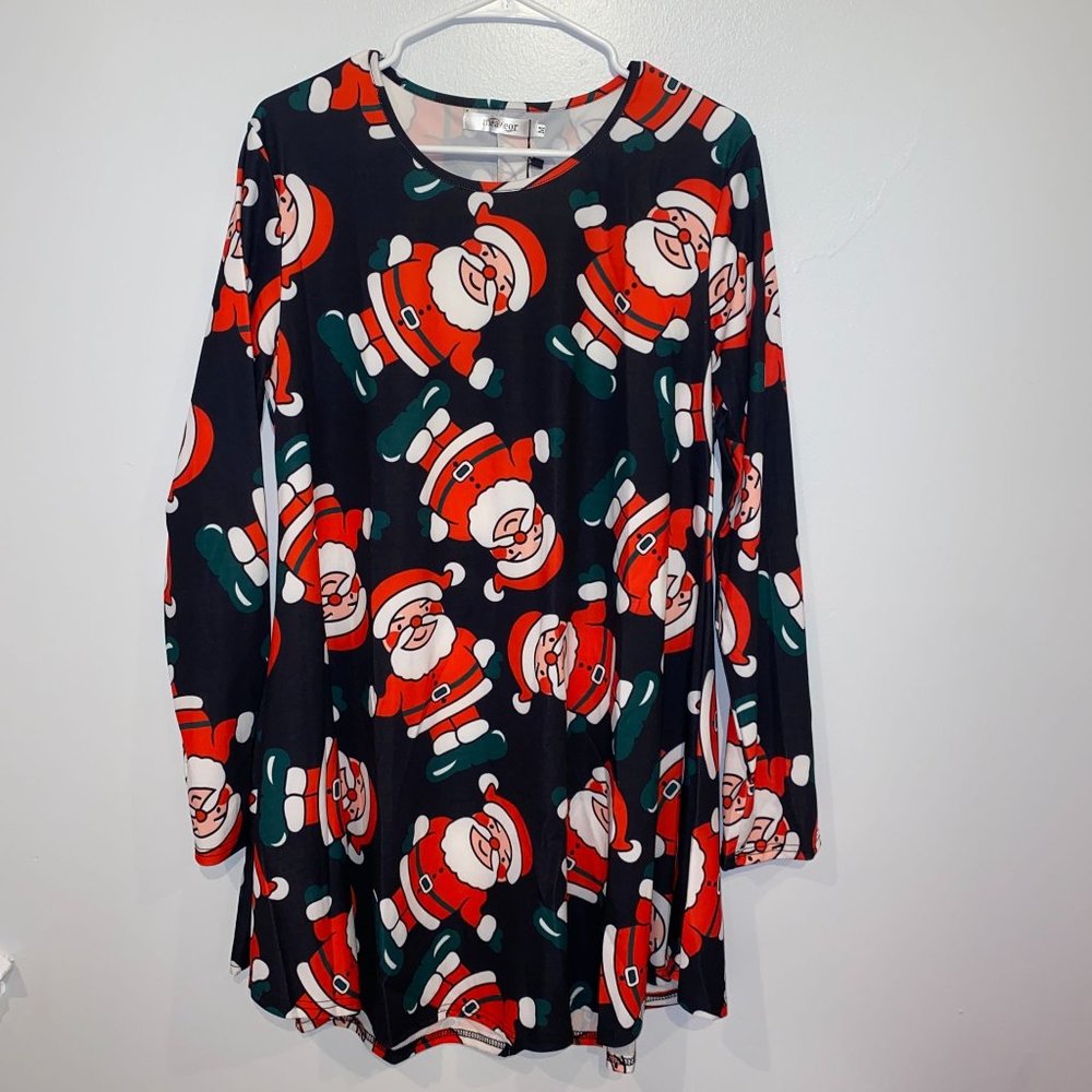 Meaneor Christmas Santa Long Sleeve Tunic Dress Black Red Womens Medium Holiday
